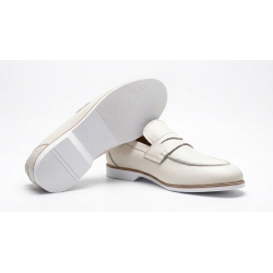 Giày Lười Nam Penny Loafer – Da Bò Hạt Màu Trắng Tinh Tế 2