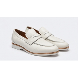 Giày Lười Nam Penny Loafer – Da Bò Hạt Màu Trắng Tinh Tế 0